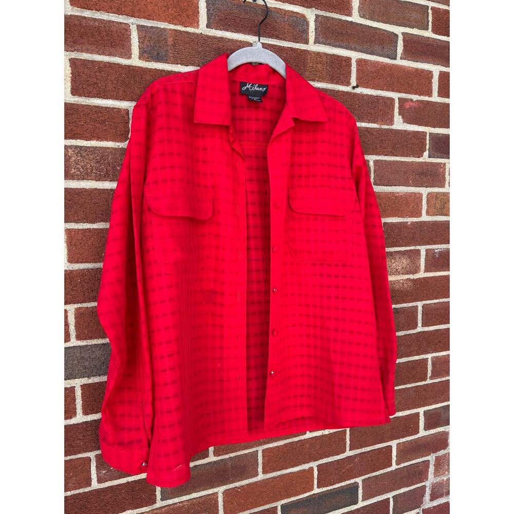 Milano Red Checkered Button Front Blouse Shirt Women Small Long Sleeve Vintage - Picture 4 of 9